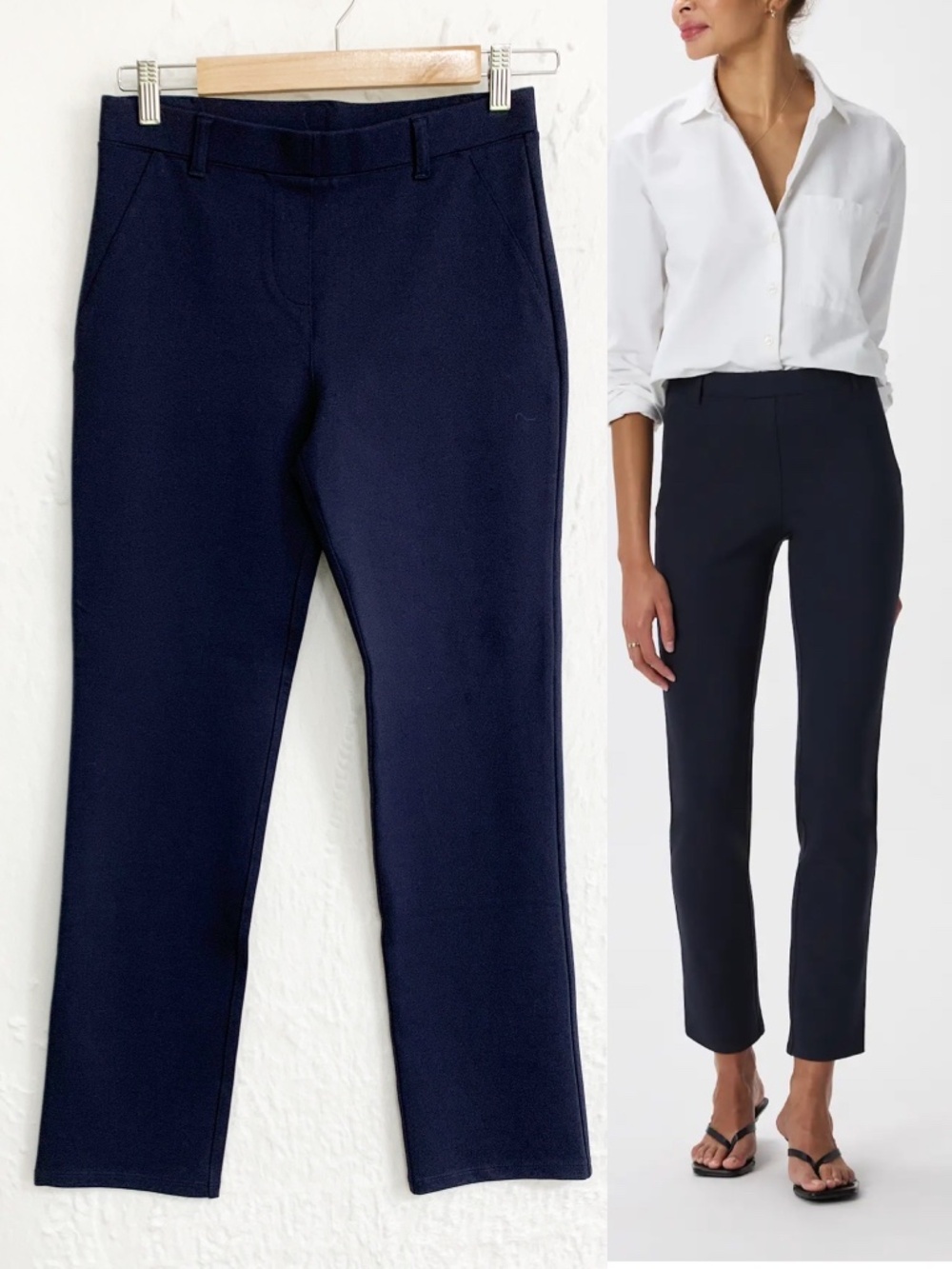 Quince Ultra Stretch Ponte Straight Leg Ankle Pant in Navy Sz S Short